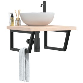 Wall-mounted steel and solid oak wood sink shelf by , bathroom vanities - Ref: Foro24-3302471, Price: 110,00 €, Discount: %