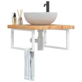 Wall-mounted steel and solid oak wood sink shelf by , bathroom vanities - Ref: Foro24-3302492, Price: 106,99 €, Discount: %