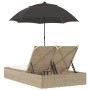 Double sun lounger with cushions and beige synthetic rattan umbrella by , Loungers - Ref: Foro24-368085, Price: 309,70 €, Dis...