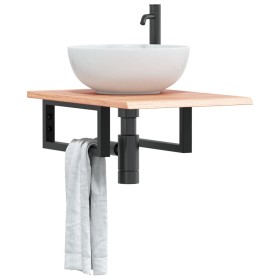 Wall-mounted steel and solid oak wood sink shelf by , bathroom vanities - Ref: Foro24-3302557, Price: 58,71 €, Discount: %