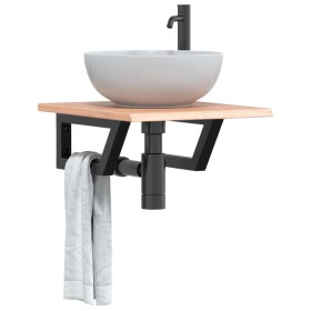 Wall-mounted steel and solid oak wood sink shelf by , bathroom vanities - Ref: Foro24-3302555, Price: 56,99 €, Discount: %