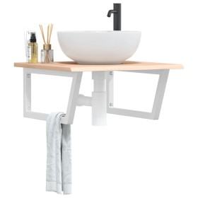 Wall-mounted steel and solid oak wood sink shelf by , bathroom vanities - Ref: Foro24-3302630, Price: 78,06 €, Discount: %