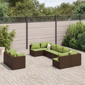 Garden sofa set 9 pieces and brown synthetic rattan cushions by , Garden sets - Ref: Foro24-3308302, Price: 662,21 €, Discoun...