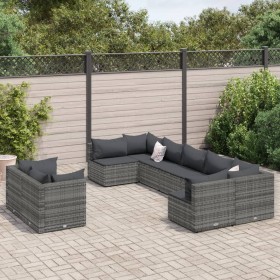 Gartensofagarnitur mit 9-teiligen Kissen aus grauem Kunststoff-Rattan von , Gartensets - Ref: Foro24-3308298, Preis: 552,11 €...