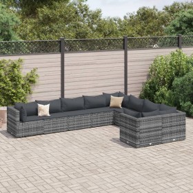 Gartensofagarnitur mit 9-teiligen Kissen aus grauem Kunststoff-Rattan von , Gartensets - Ref: Foro24-3308314, Preis: 530,06 €...