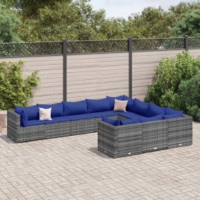 Garden sofa set with 10 pieces of synthetic gray rattan and cushions. by , Garden sets - Ref: Foro24-3308335, Price: 584,56 €...