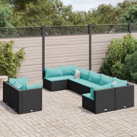 Gartensofagarnitur mit 9-teiligen Kissen aus schwarzem Kunststoffrattan von , Gartensets - Ref: Foro24-3308300, Preis: 634,99...