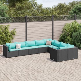 Gartensofagarnitur mit 9-teiligen Kissen aus schwarzem Kunststoff-Rattan von , Gartensets - Ref: Foro24-3308316, Preis: 646,9...