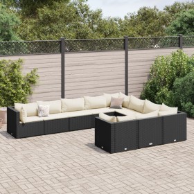 Garden sofa set with 10 pieces of black synthetic rattan cushions by , Garden sets - Ref: Foro24-3308328, Price: 682,99 €, Di...