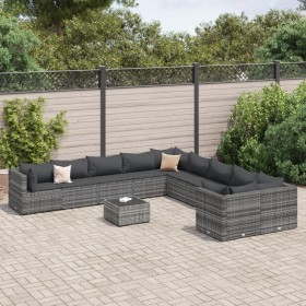 Garden sofa set 11 pieces and gray synthetic rattan cushions by , Garden sets - Ref: Foro24-3308354, Price: 621,99 €, Discoun...