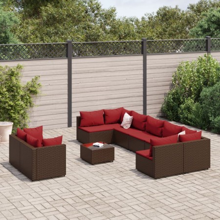 Garden sofa set 10 pieces and brown synthetic rattan cushions by , Garden sets - Ref: Foro24-3308309, Price: 698,93 €, Discou...