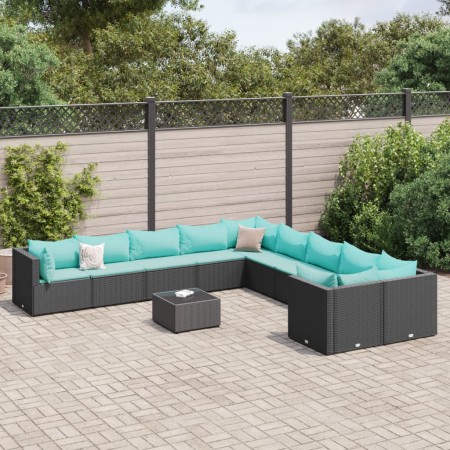 Gartensofagarnitur 11-teilig mit schwarzen Kissen aus synthetischem Rattan von , Gartensets - Ref: Foro24-3308356, Preis: 777...