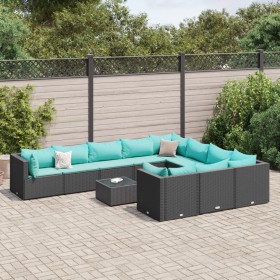 Gartensofagarnitur 11-teilig mit schwarzen Kissen aus synthetischem Rattan von , Gartensets - Ref: Foro24-3308340, Preis: 773...