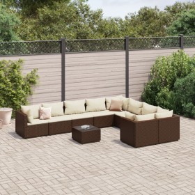 Gartensofa-Set, 10-teilig, mit braunen Kissen aus synthetischem Rattan. von , Gartensets - Ref: Foro24-3308321, Preis: 620,11...