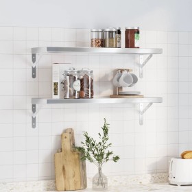 Wall shelves 2 units stainless steel silver 75x23.5 cm by , Shelves and shelves - Ref: Foro24-3214507, Price: 54,99 €, Discou...