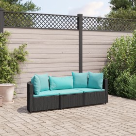 Garden sofa set with 3-piece black synthetic rattan cushions by , Garden sets - Ref: Foro24-3308452, Price: 217,99 €, Discoun...