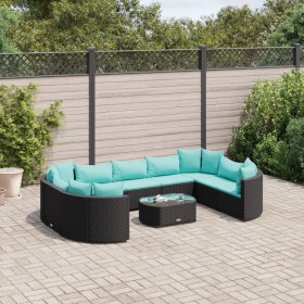 Set of garden sofas and cushions 10 pieces synthetic black rattan by , Garden sets - Ref: Foro24-3308404, Price: 772,80 €, Di...