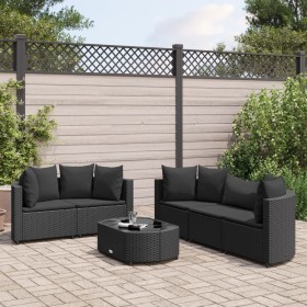 6-teiliges Gartensofa-Set und Kissen aus schwarzem Kunststoff-Rattan. von , Gartensets - Ref: Foro24-3308419, Preis: 403,81 €...