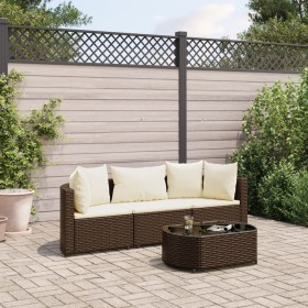 Gartensofa-Set, 4-teilig, mit braunen Kissen aus synthetischem Rattan. von , Gartensets - Ref: Foro24-3308361, Preis: 240,44 ...