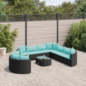 Set of garden sofas and cushions 10 pieces synthetic black rattan by , Garden sets - Ref: Foro24-3308412, Price: 734,75 €, Di...