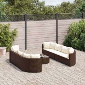 Garden sofa set 9 pieces and brown synthetic rattan cushions by , Garden sets - Ref: Foro24-3308425, Price: 563,16 €, Discoun...