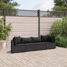 Gartensitzgruppe 4-teilig mit schwarzen Polstern aus synthetischem Rattan von , Gartensets - Ref: Foro24-3308459, Preis: 286,...