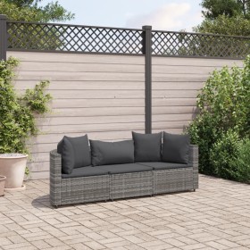 Gartensofa-Set 3-teilig mit grauen Kissen aus synthetischem Rattan von , Gartensets - Ref: Foro24-3308450, Preis: 204,11 €, R...