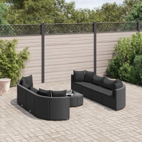 Gartensofagarnitur mit 9-teiligen Kissen aus schwarzem Kunststoff-Rattan von , Gartensets - Ref: Foro24-3308427, Preis: 608,5...