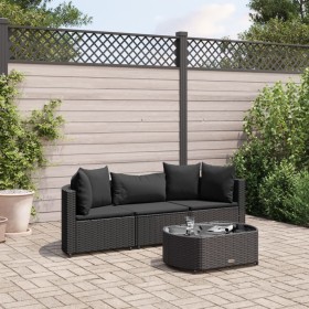 Gartensitzgruppe 4-teilig mit schwarzen Polstern aus synthetischem Rattan von , Gartensets - Ref: Foro24-3308363, Preis: 253,...