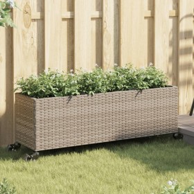 Planter with wheels and 3 gray PE rattan planters 107x32x38 cm by , Pots and planters - Ref: Foro24-366421, Price: 68,99 €, D...