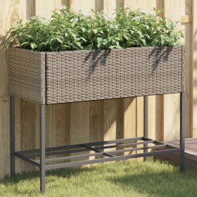 Jardinera con estante ratán sintético gris de , Maceteros y jardineras - Ref: Foro24-366386, Precio: 71,99 €, Descuento: %