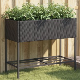 Jardinera con estante ratán sintético negro de , Maceteros y jardineras - Ref: Foro24-366384, Precio: 71,03 €, Descuento: %