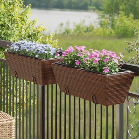 Planters with hooks 2 units synthetic rattan brown by , Pots and planters - Ref: Foro24-366402, Price: 53,36 €, Discount: %