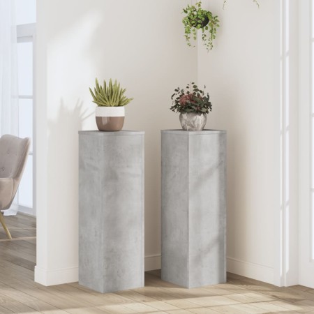 Soportes de plantas 2 uds madera gris hormigón 25x25x80 cm de , Soportes para macetas - Ref: Foro24-852945, Precio: 77,54 €, ...