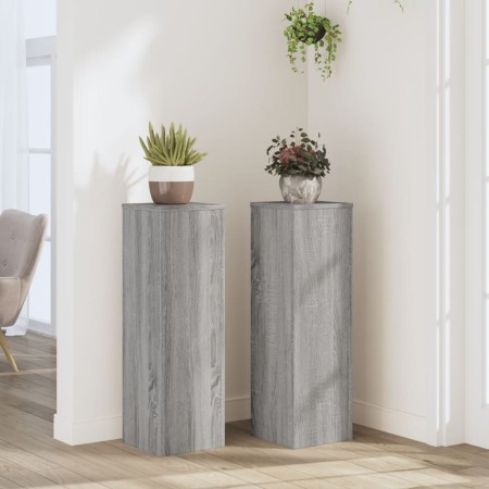 Soportes de plantas 2 uds madera gris Sonoma 25x25x80 cm de , Soportes para macetas - Ref: Foro24-852947, Precio: 75,63 €, De...