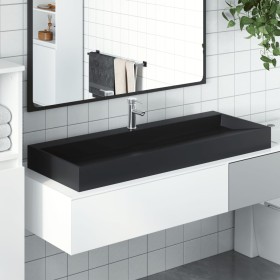 Lavabo de fundición de mineral/mármol negro mate 120x46x11 cm de , Lavabos - Ref: Foro24-155983, Precio: 272,42 €, Descuento: %