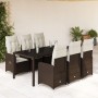 Garden table and chairs set, 7 pieces with brown PE rattan cushions. by , Garden sets - Ref: Foro24-3277069, Price: 939,96 €,...