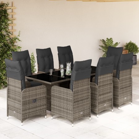 Garden table and 9-piece chair set with gray synthetic rattan cushions. by , Garden sets - Ref: Foro24-3277041, Price: 1,00 €...