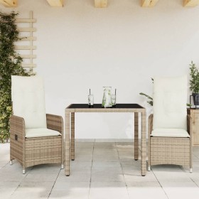 Garden table and 3-piece chair set with beige synthetic rattan cushions by , Garden sets - Ref: Foro24-3277095, Price: 354,99...