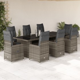 Garden table and 9-piece chair set with gray synthetic rattan cushions. by , Garden sets - Ref: Foro24-3277280, Price: 1,00 €...