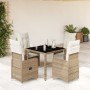 Garden table and 5-piece chair set with beige synthetic rattan cushions. by , Garden sets - Ref: Foro24-3277097, Price: 635,2...