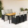 Garden table and chairs set 7 pieces with black PE rattan cushions by , Garden sets - Ref: Foro24-3277131, Price: 996,75 €, D...