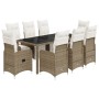 Garden table and chairs set, 9 pieces with brown PE rattan cushions. by , Garden sets - Ref: Foro24-3277214, Price: 1,00 €, D...