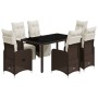 Set de mesa y sillas jardín 7 pzas con cojines ratán PE marrón de , Conjuntos de jardín - Ref: Foro24-3277190, Precio: 969,99...