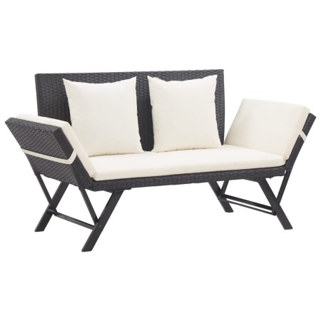 Gartenbank mit schwarzen Kunststoff-Rattan-Kissen, 176 cm. von , Gartenbänke - Ref: Foro24-317181, Preis: 189,55 €, Rabatt: %