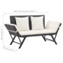 Gartenbank mit schwarzen Kunststoff-Rattan-Kissen, 176 cm. von , Gartenbänke - Ref: Foro24-317181, Preis: 189,55 €, Rabatt: %