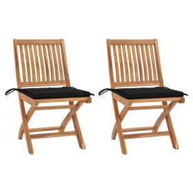 Garden chairs, 2 units, with black cushions, teak wood. by , Garden chairs - Ref: Foro24-3062440, Price: 188,65 €, Discount: %