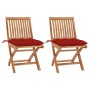 Garden chairs 2 units solid teak wood with red cushions by , Garden chairs - Ref: Foro24-3062454, Price: 202,70 €, Discount: %