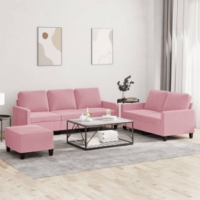 Set of sofas with 3 pink velvet cushions by , Sofas - Ref: Foro24-3201529, Price: 592,52 €, Discount: %