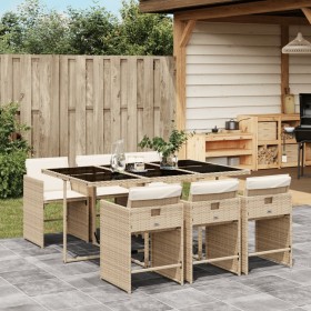 Garten-Essgruppe 7-teilig mit Kissen aus synthetischem Rattan in Beige. von , Gartensets - Ref: Foro24-3211090, Preis: 472,99...